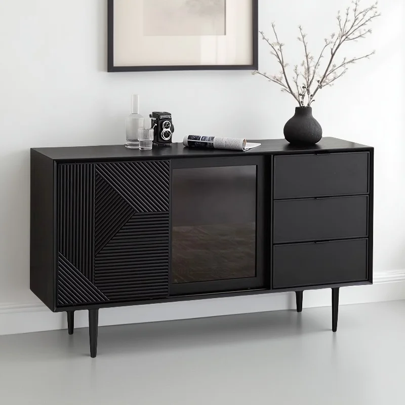

Nordic side cabinet modern simple light luxury tea cabinet living room storage storage cabinet home kitchen black storage cabine