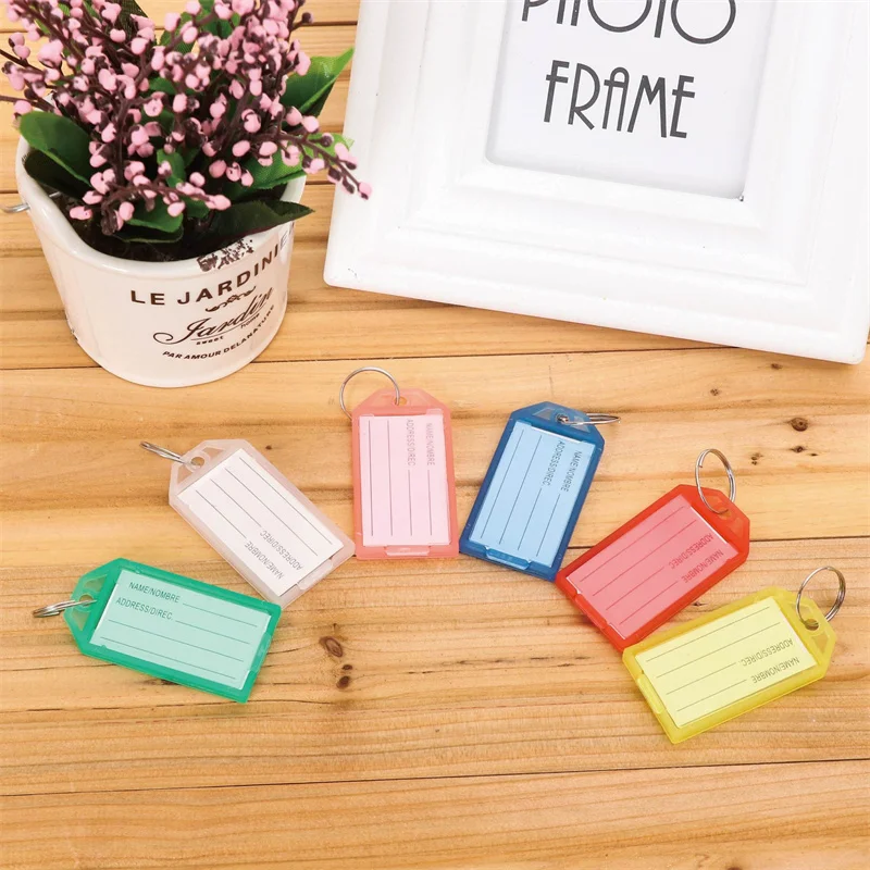 10pcs Multi-Color Plastic Keychain Blank Key Ring DIY Name Tags For Baggage Paper Insert Luggage Tags Key Chain Accessories