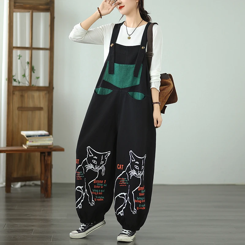 

Летние джинсовые комбинезоны с мультяшным принтом, женская одежда, свободные модные комбинезоны, женские черные джинсовые комбинезоны, уличная одежда 2025 Ropa Mujer