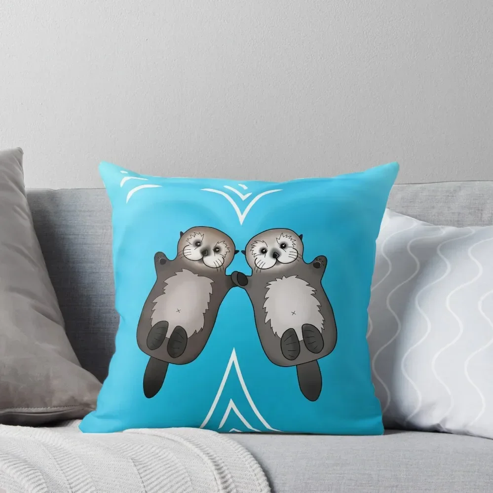 Otters Holding Hands - Sea Otter Couple Throw Pillow Christmas Pillow Pillow Decor