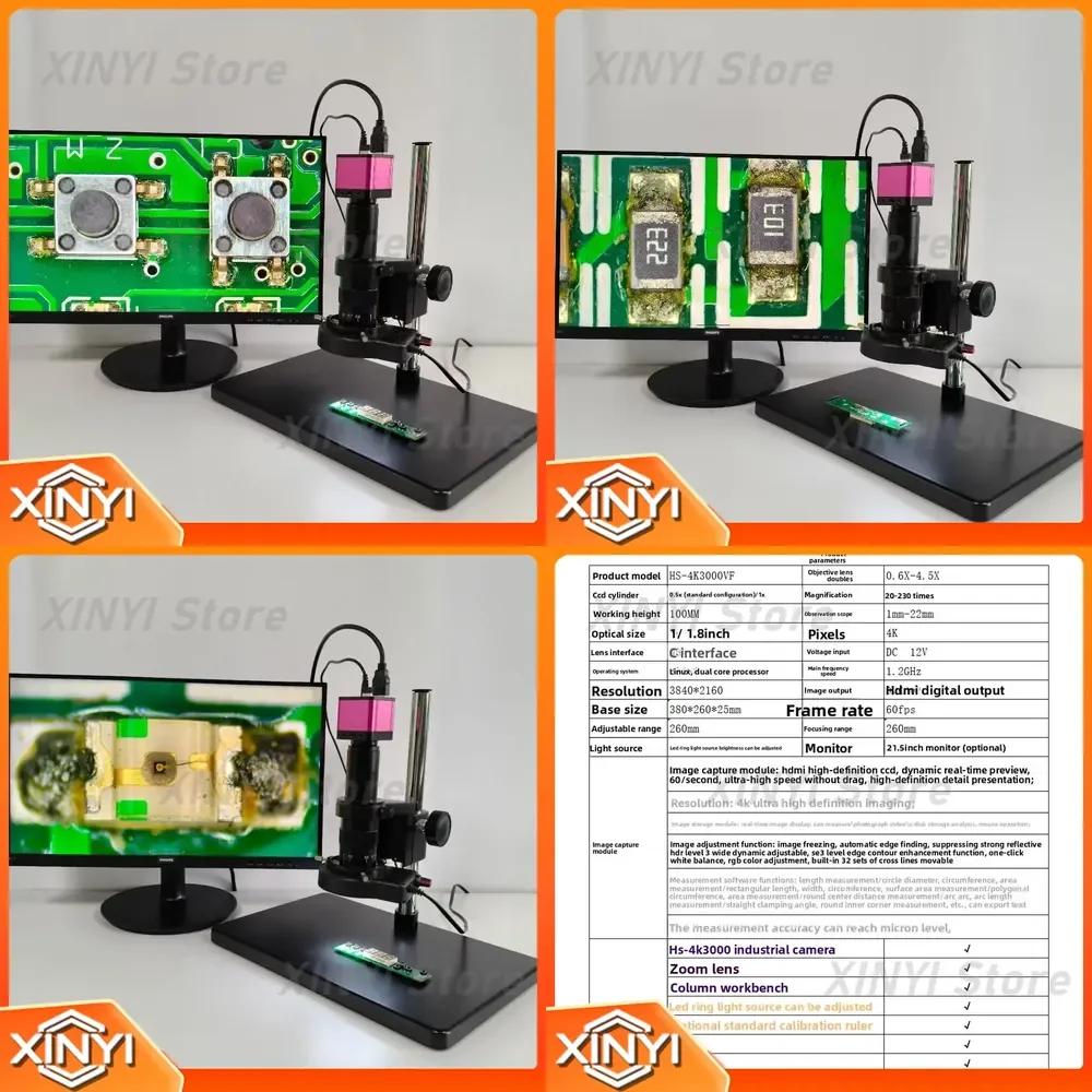 4K HD Measurement Video Microscope for HDMI Output Storage Professional Magnifying Camera for Precision Measurement and