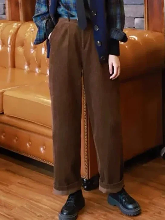 

Autumn and Winter Fashion New Women's Pants Commuting High Waisted Casual Corduroy Wide Leg Pants