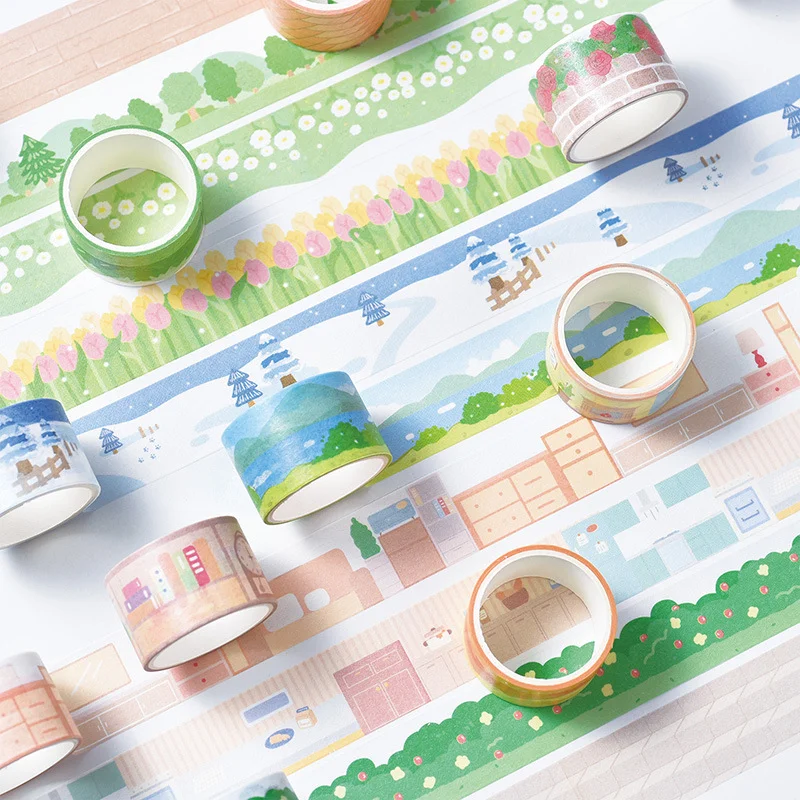 4 Rolls Cute Creative Landscaping Tape Set for Card Making Scene Collage Beautify Journal Planners