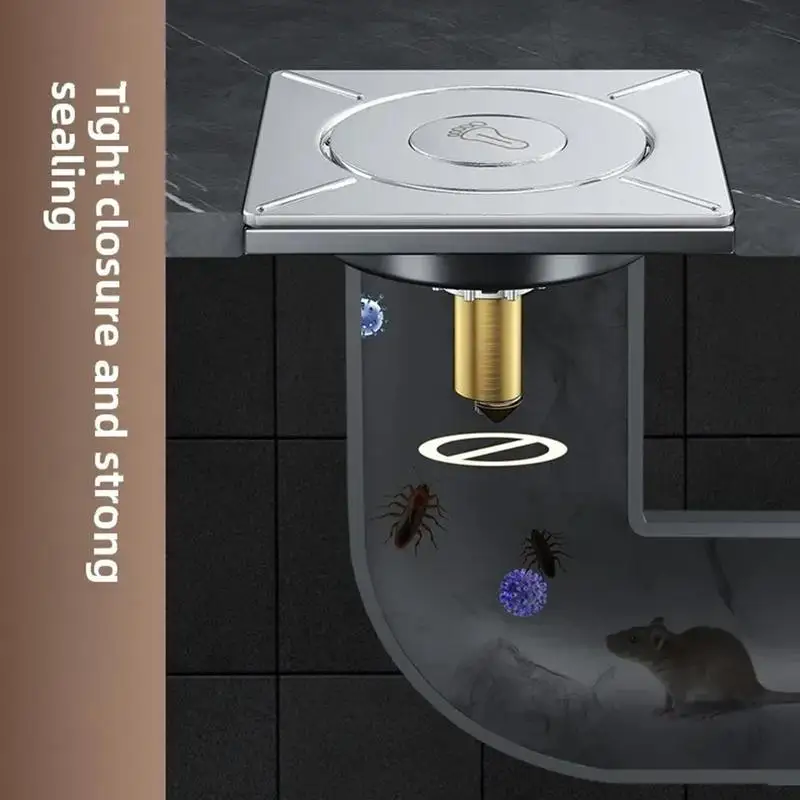 Bathroom Drain Stopper Floor Odor Prevention Square Drain Sink Drain Stopper Foot Pedal Design Brass Core Tub Hair Catcher