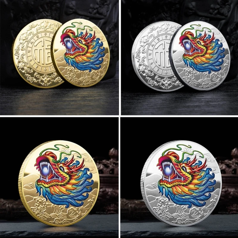 2024 มังกรปีใหม่จีนสะสมเหรียญชุบ Lucky Coina สัญลักษณ์จีนของที่ระลึกของที่ระลึก