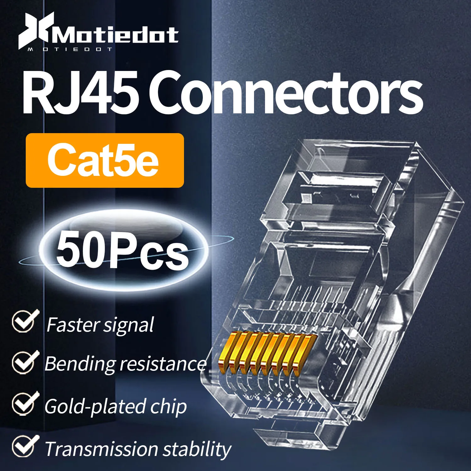 クリスタルヘッドイーサネットネットワークケーブル、モジュラープラグ、utp圧着、金メッキ中古、cat5e rj45 8p8c、50個