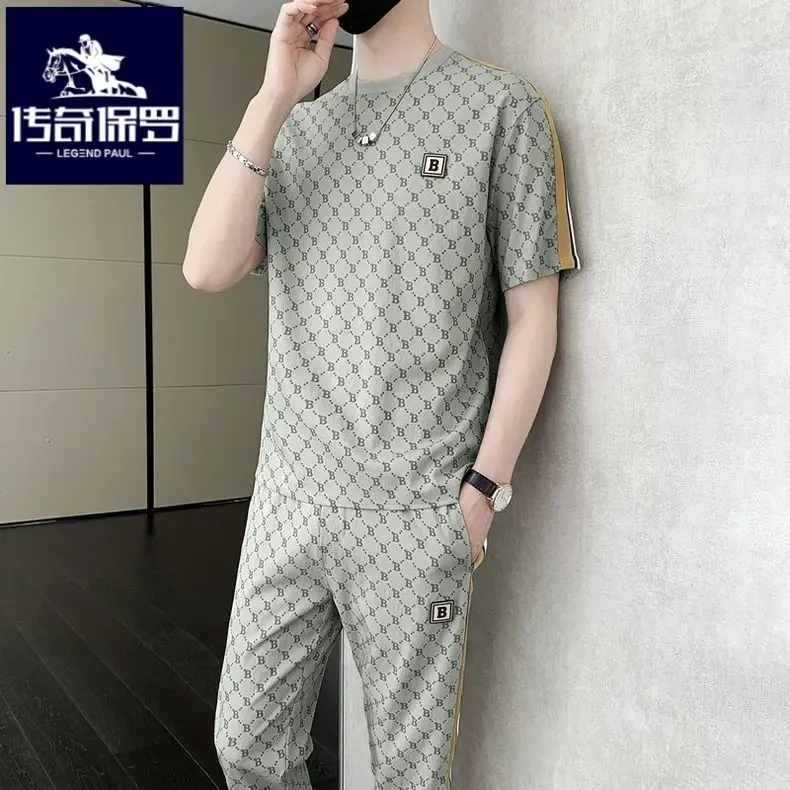 Casual suit Men's short-sleeved t-shirt with sports trousers Summer thin suit