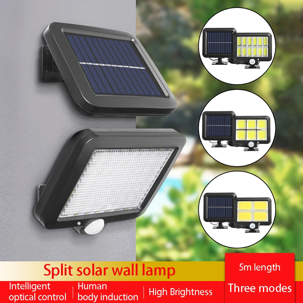 LED Solar Wall Lamp 100W IP65 Waterproof Outdoor Separating Lamps Intelligent Induction for Courtyard/Garage Lighting