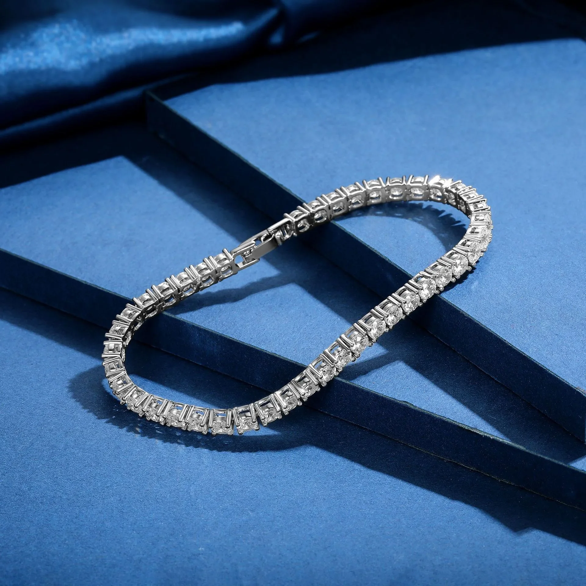 

925 Sterling Silver 4mm Tennis Bracelet Inlaid With Zircon Crystal Electroplated 18k Gold Luxury Fashion Women's Gift