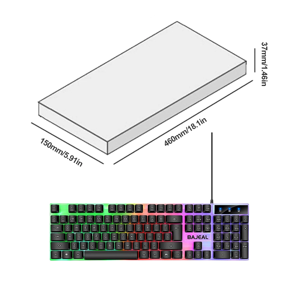 Tastiera ergonomica Tastiera retroilluminata a sette luci colorate Cavo da 1,5 m Tastiera meccanica per computer portatile per PC Gamer