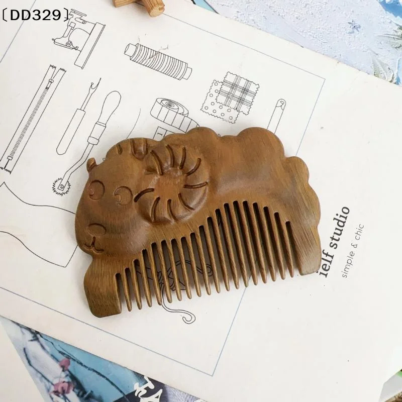 Natural Sandalwood Hair Comb Mini Baby Zodiac Sheep Hair Comb Women Wooden Detangle Combs Anti-Static Scalp Massager〔DD329〕