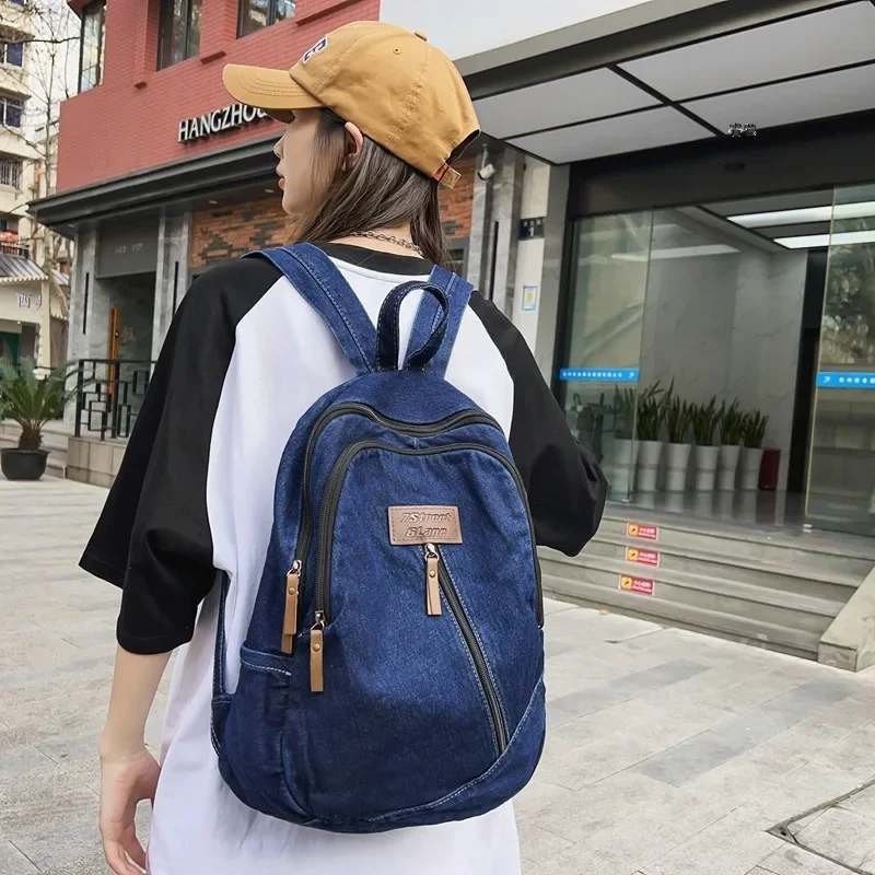 Mochila escolar de mezclilla estilo perezoso Simple japonés, mochila de mezclilla fresca, escuela secundaria americana Retro