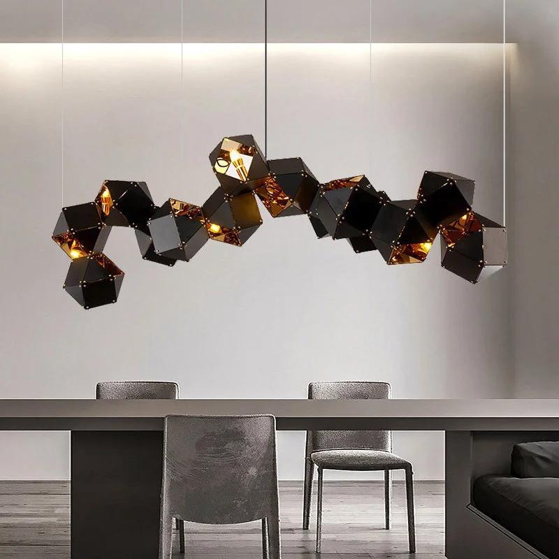 Nordic Modern Black Pendant Light for Living Room Loft Dining Table LED Iron Home Decoration Chandelier Irregular Shape Design