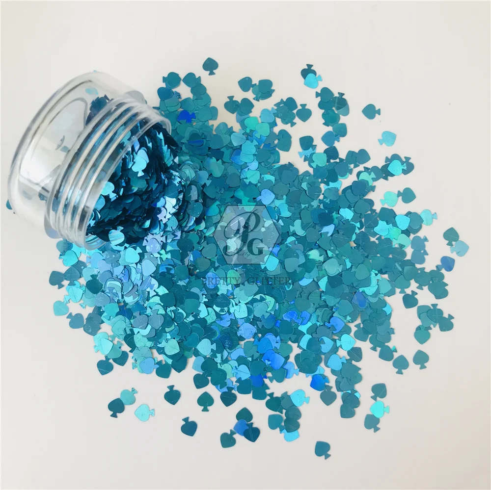 PrettyG 5MM Spade Glitter Sequin Poker Blue Holographic Glitter For Resin DIY Art Craft Nail Makeup Decoration Accessories