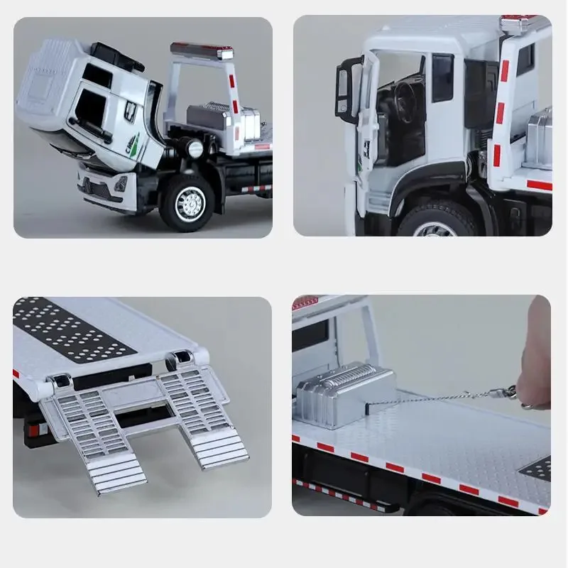 Trailer Tow Platform Truck Toys Car Model Diecast Vehicle Miniature Pull Back Sound & Light Educational Collection Gift Kid
