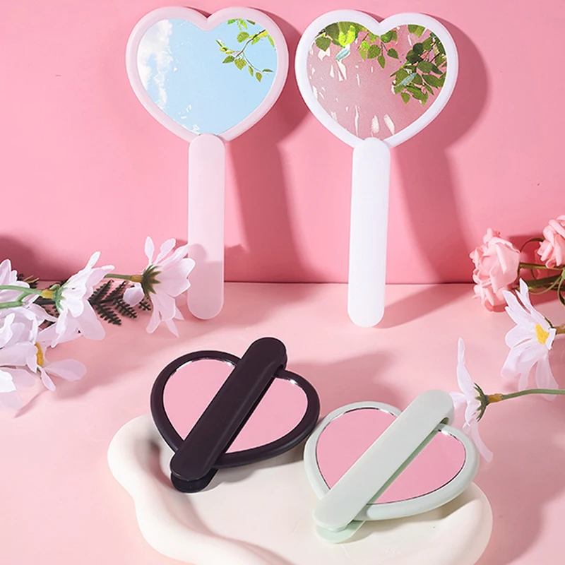 1Pcs Love Rotating Cover Mirror Mini Pocket Make-Up Mirror Portable Double-sided Handheld Mirror Girls Dressing Cosmetic Mirror