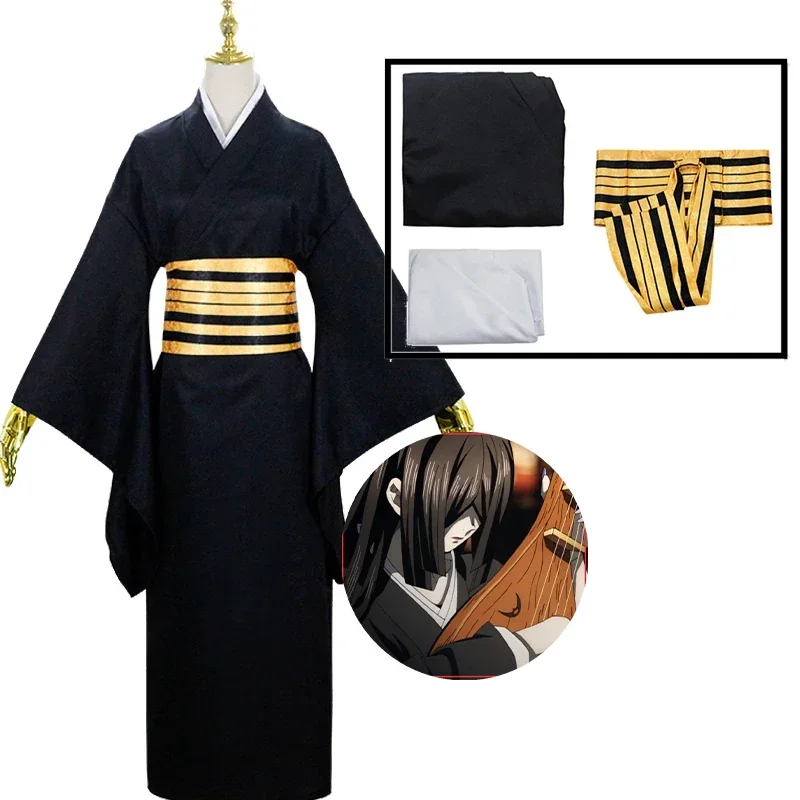 Nakime Cosplay Anime Costume Kimono Wig Suit Halloween Black Uniform for Women Men