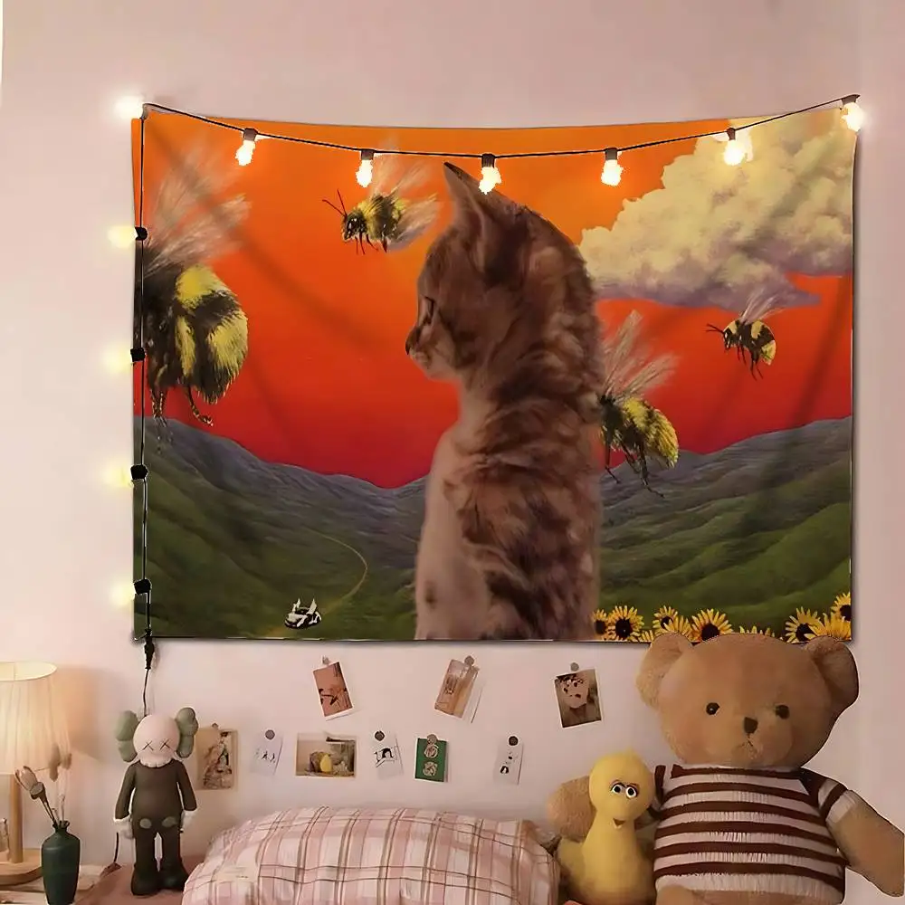 Lustige Katze Wandteppich Wandbehang Wandteppich Art Deco Decke Vorhang hängen zu Hause Schlafzimmer Wohnzimmer Dekor
