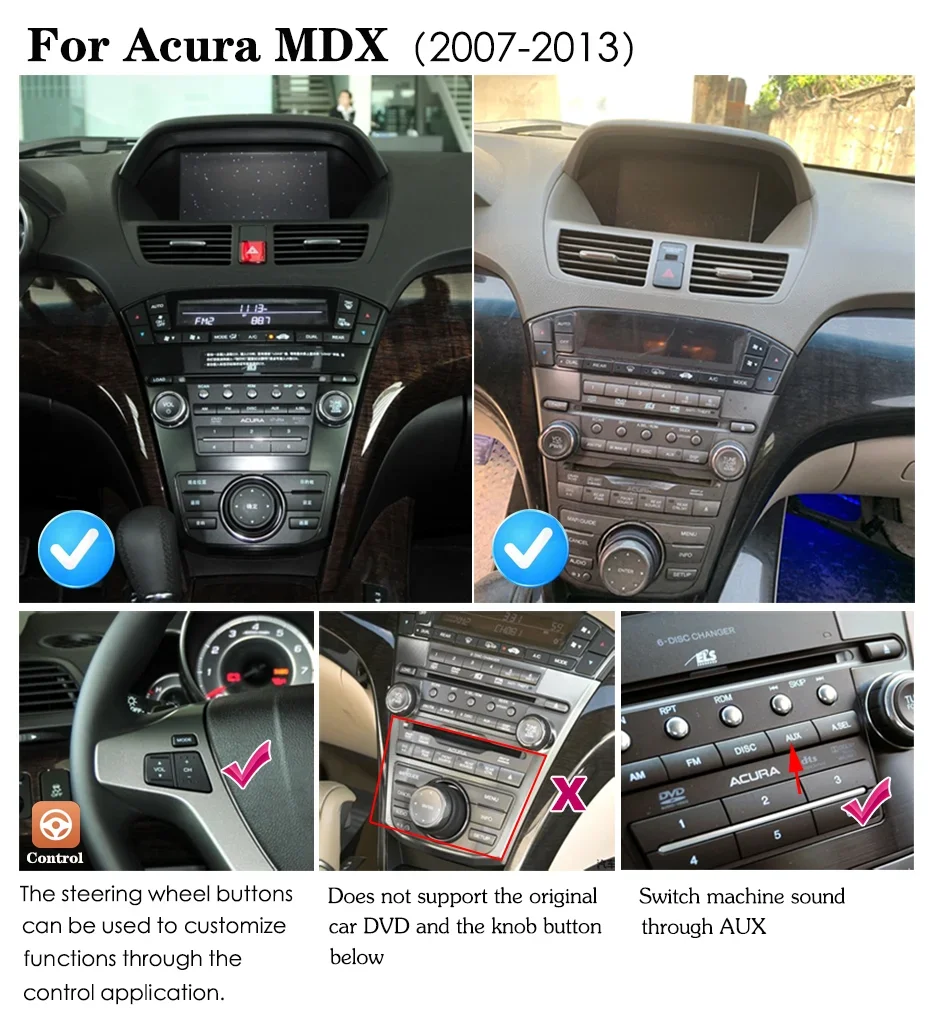 أندرويد 13 لهوندا أكورا MDX 2007 08 2009 2010 2011 2012 2013 الوسائط المتعددة راديو السيارة الصوت لتحديد المواقع أبل Carplay أندرويد السيارات