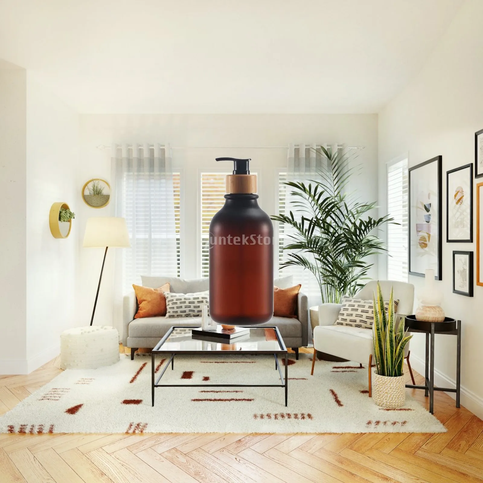 Durable Pump Soap Dispenser Matte Brown PET Bottle Refillable Container for Bathroom Kitchen Hotel