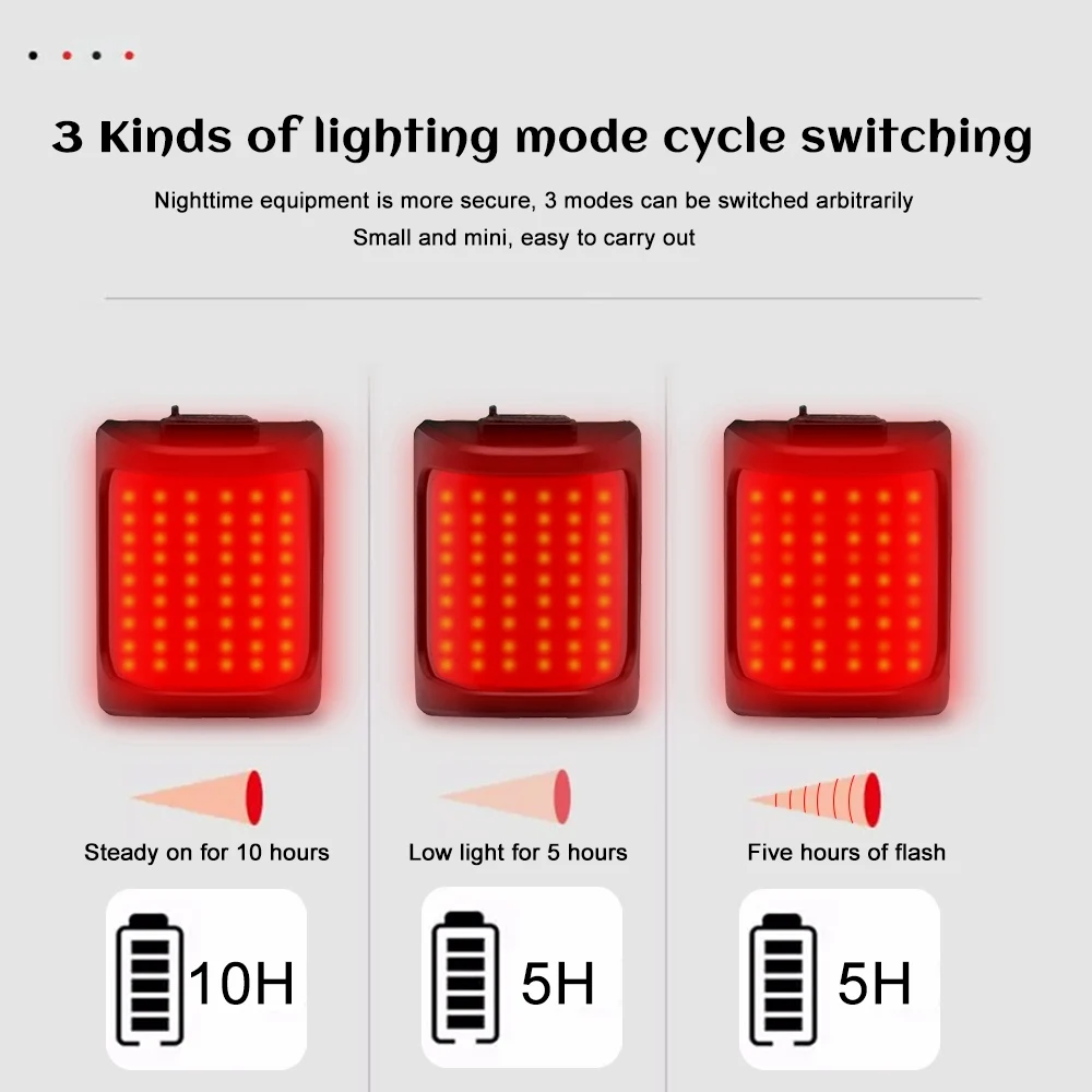 Bicycle Rear Light USB Rechargeable 60 LED Beads Night Riding Safety Warning Back Tail Light Easy to Install Bicycle Accessories