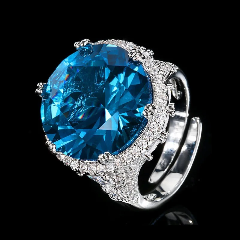 

2025 New Zhuang Shengsheng Jewelry Copper Bottom Gold-plated Simulation Blue Spinel Round Retro Light Luxury Ring Women
