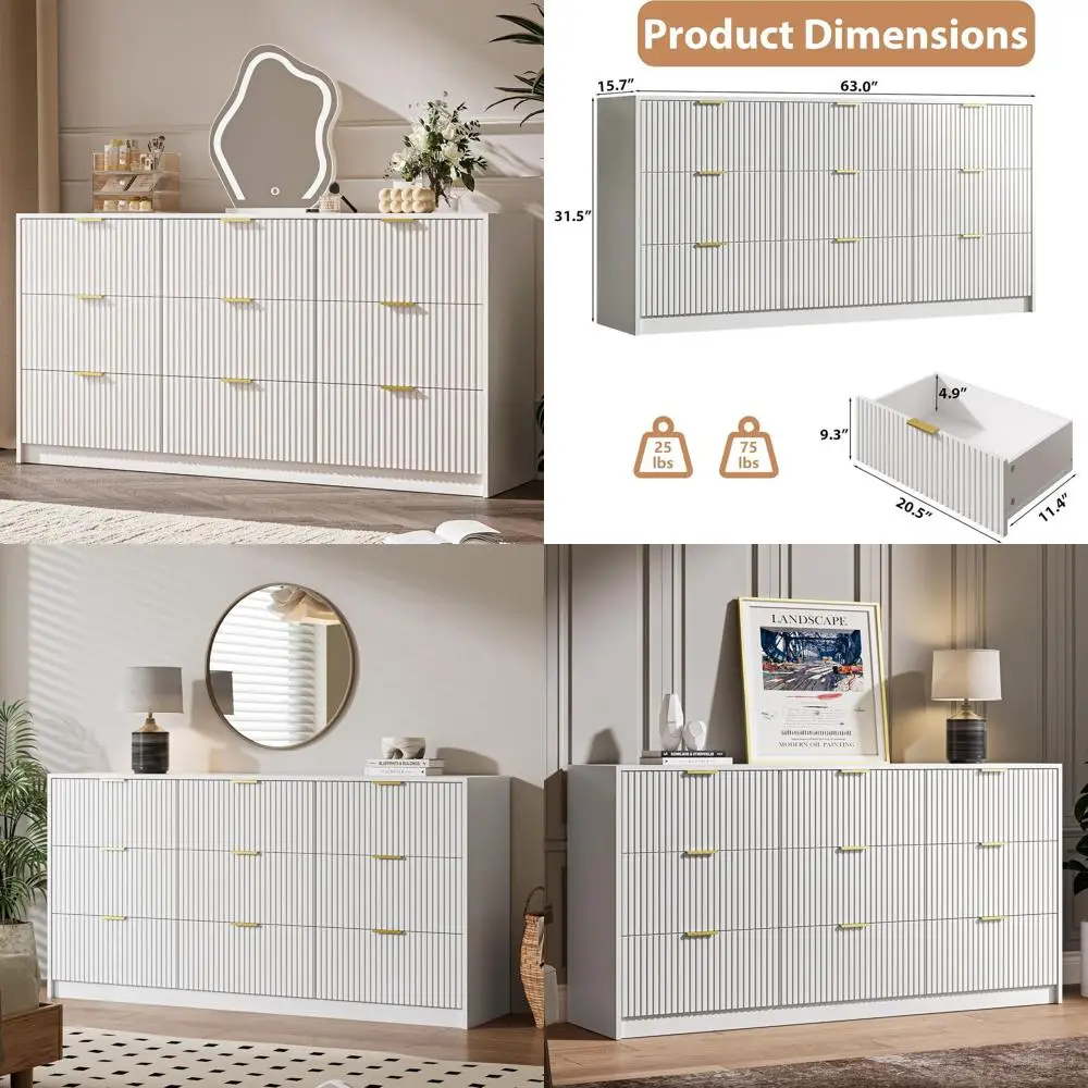 

Широкий белый комод (63 см) с золотыми ручками для спальни, гостиной и прихожей