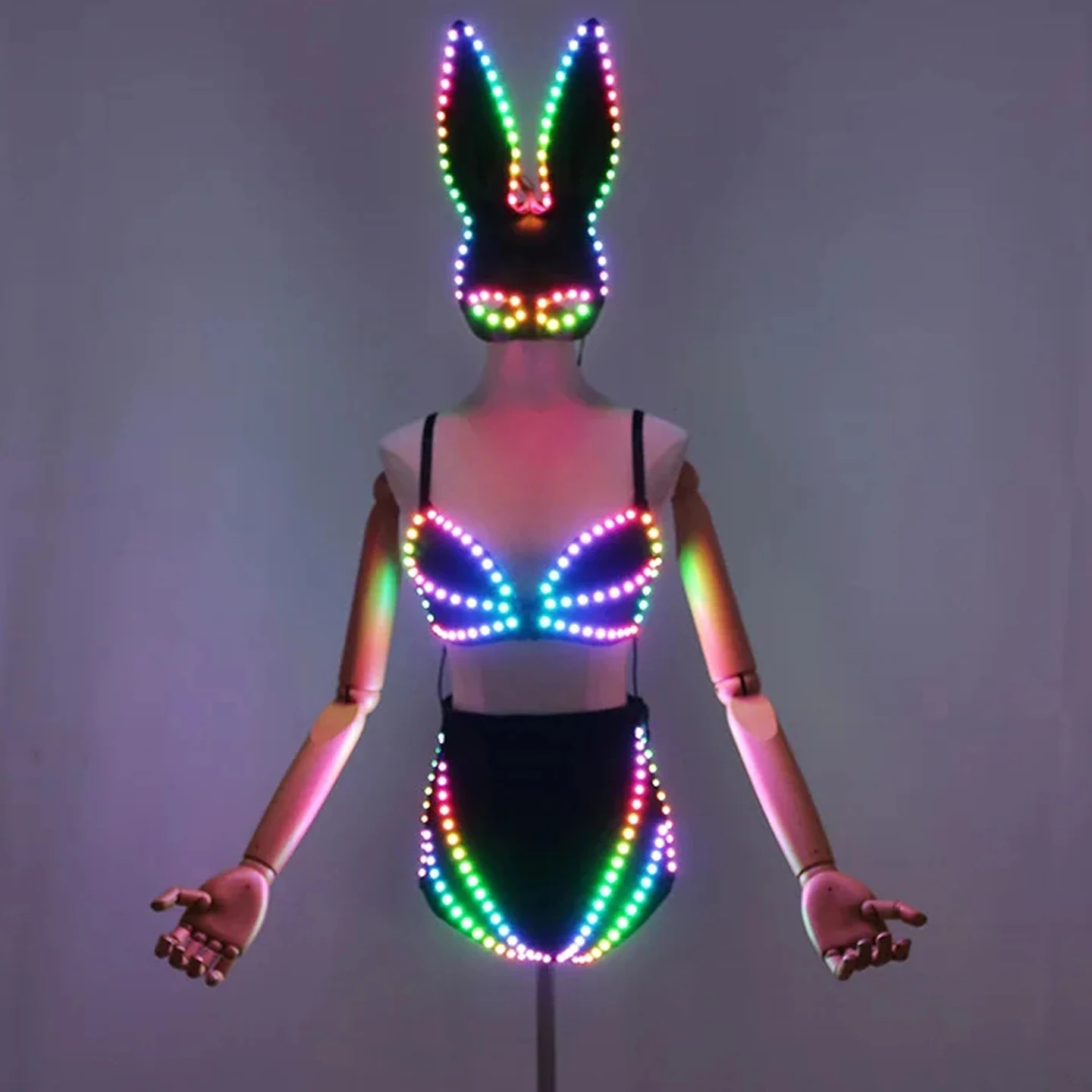 

Gogo Glowing Stage Performance Costume Cosplay Bunny Girl Bar Halloween Atmosphere Group LED Glowing Bra Set Women's Fashion