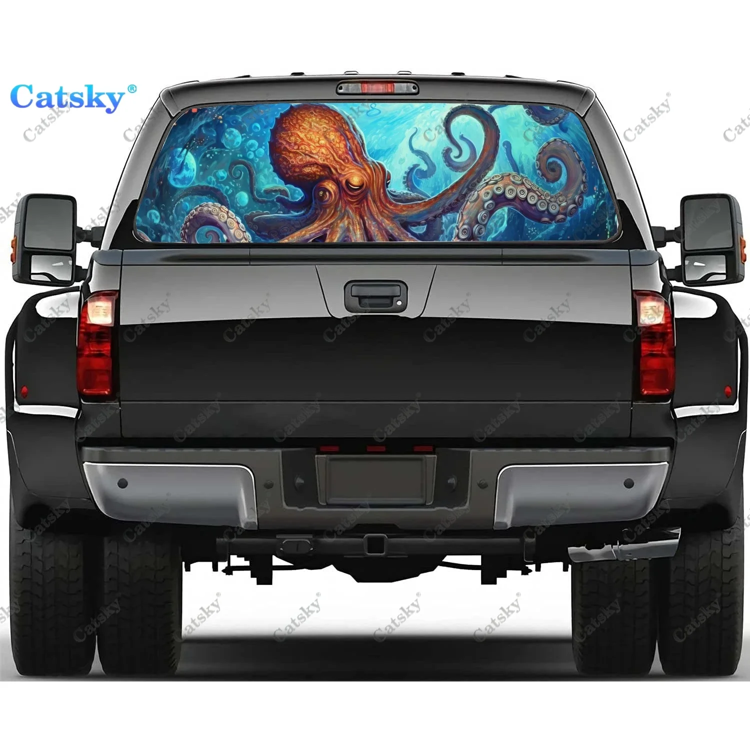 

Colorful Drawing of Octopus Rear Window Decal Fit Pickup,Truck,Car Universal See Through Perforated Back Window Vinyl Sticker