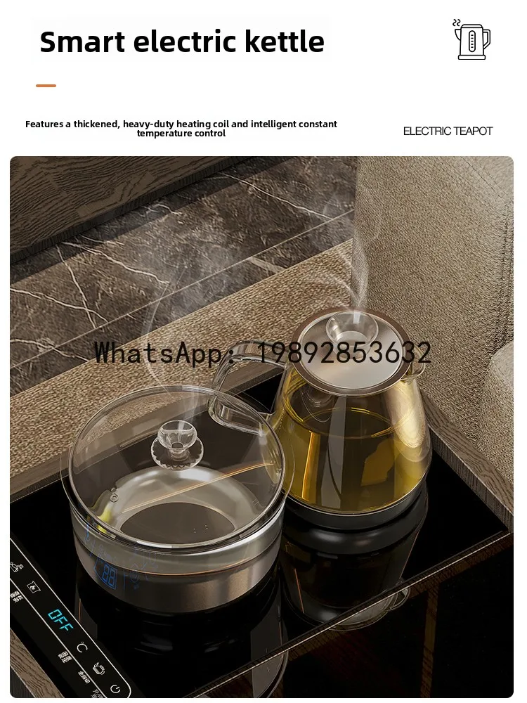 LYY Italian Style Sofa Side Table with Kettle and Socket, Movable Living Room Tea Table, Black Side Table