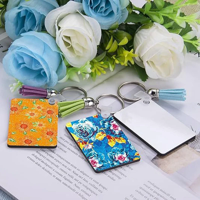 30PCS Sublimation Keychain Blanks MDF Blank Board Key Rings Blanks Kit Double Side Heat Transfer Blanks For DIY And Craft