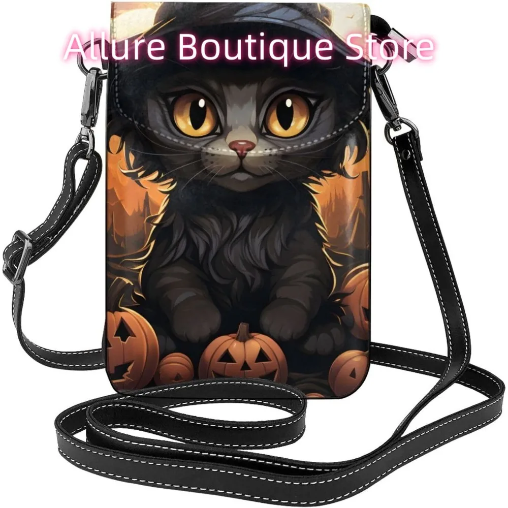 

Сумка через плечо с котом на Хэллоуин для женщин, маленькая дорожная сумка из искусственной кожи для мобильного телефона, легкий мини-кошелек для телефона, кошелек через плечо Sh