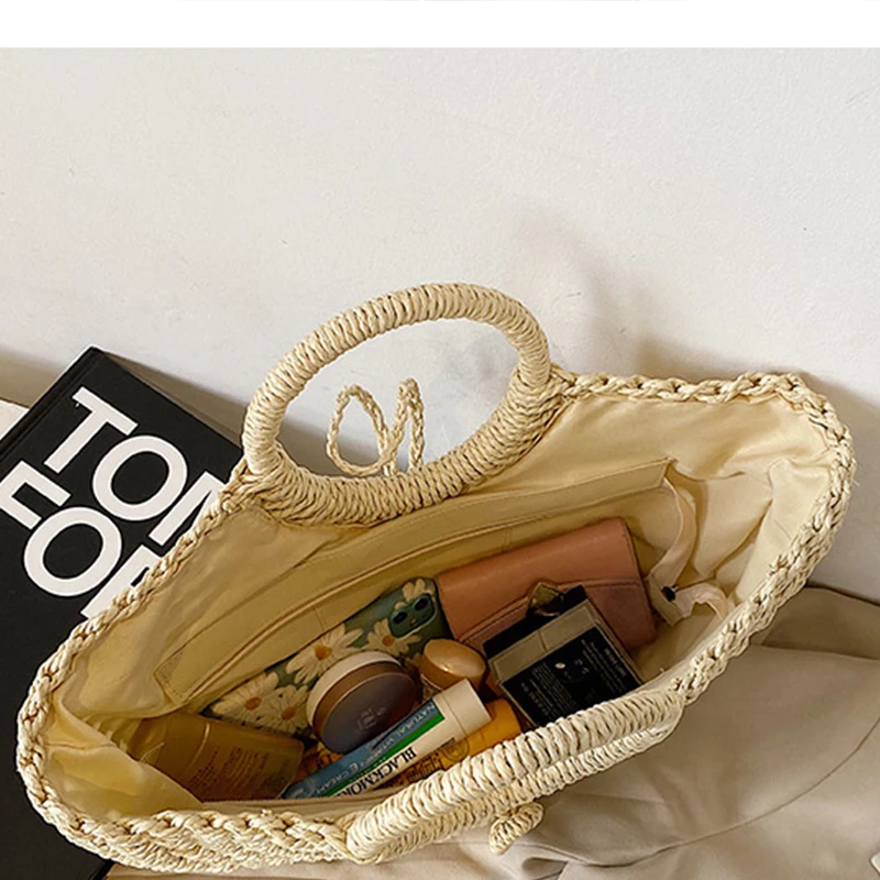 Summer Moon Shape Handmade Bag Half-moon Straw Beach Bag Travel Handmade Handle Bag Rattan Shopping Basket Bag Totes Bolsa