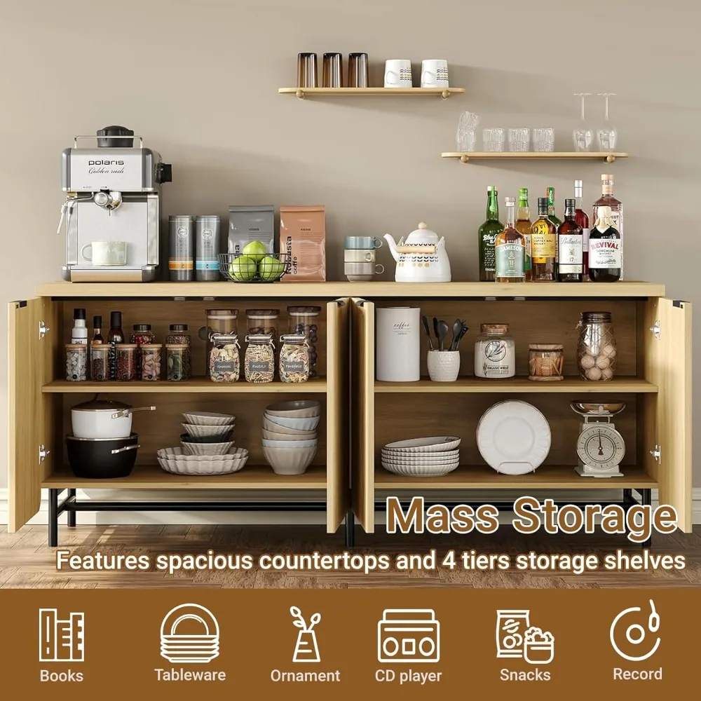 زينة تخزين كبيرة مع 4 أبواب وأرفف مشقوقة، مناسبة للاستخدام كحامل تلفزيون خشبي #3