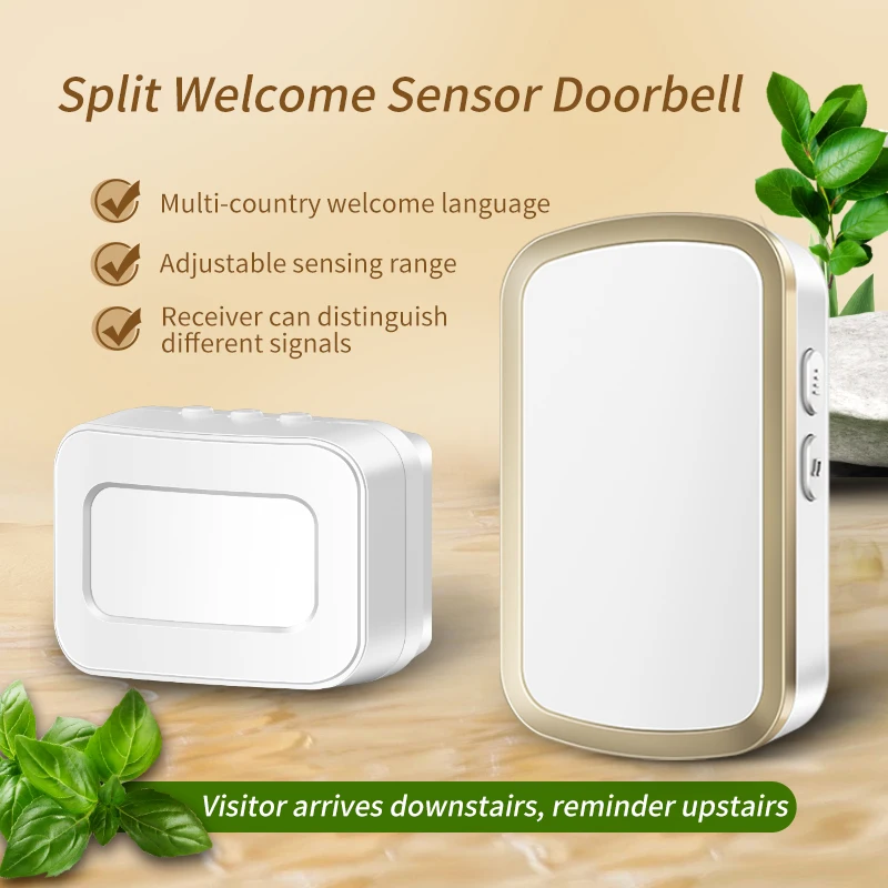 CACAZI Intelligent Waterproof Wireless IR Motion Sensor Door Chime Alarm for Store Entrance Alert Bell 45 Ringtones UK/AU/US/EU