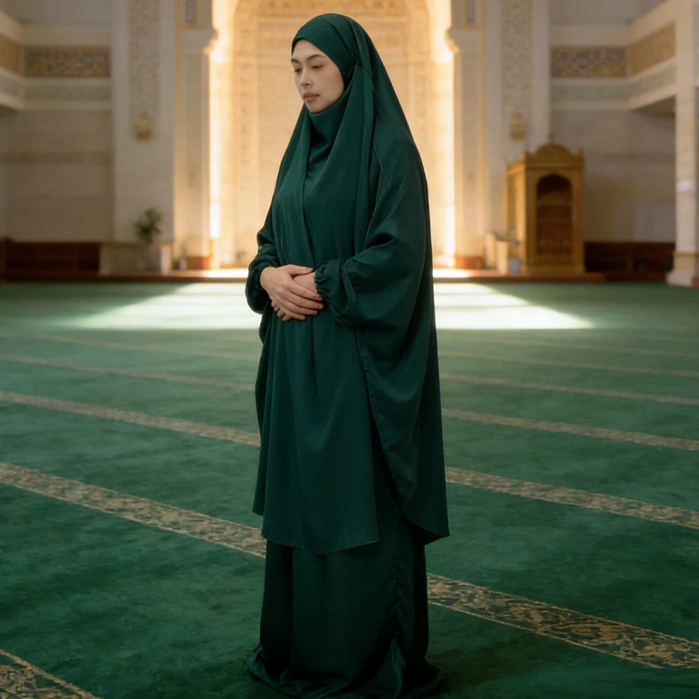 

Eid 2 Piece Set Prayer Garment Dress Muslim Women Abaya Overhead Hijab Long Khimar Ramadan Skirt Islam Niqab Djellaba Jalabiya