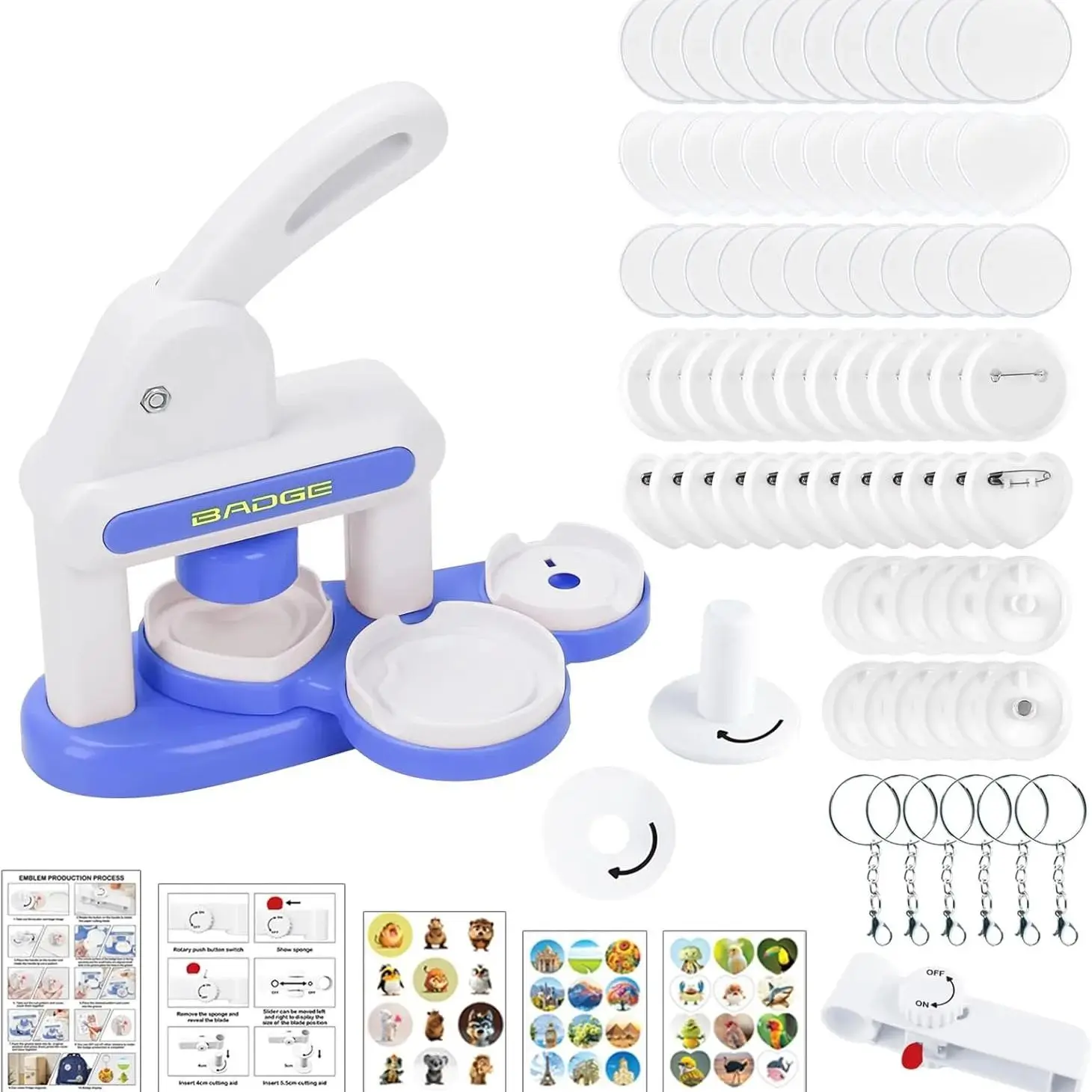 DIY Badge Making Machine, Button Maker Machine, Multi-Size Button Maker Kit with Heart Shape, 55mm and 35mm Molds