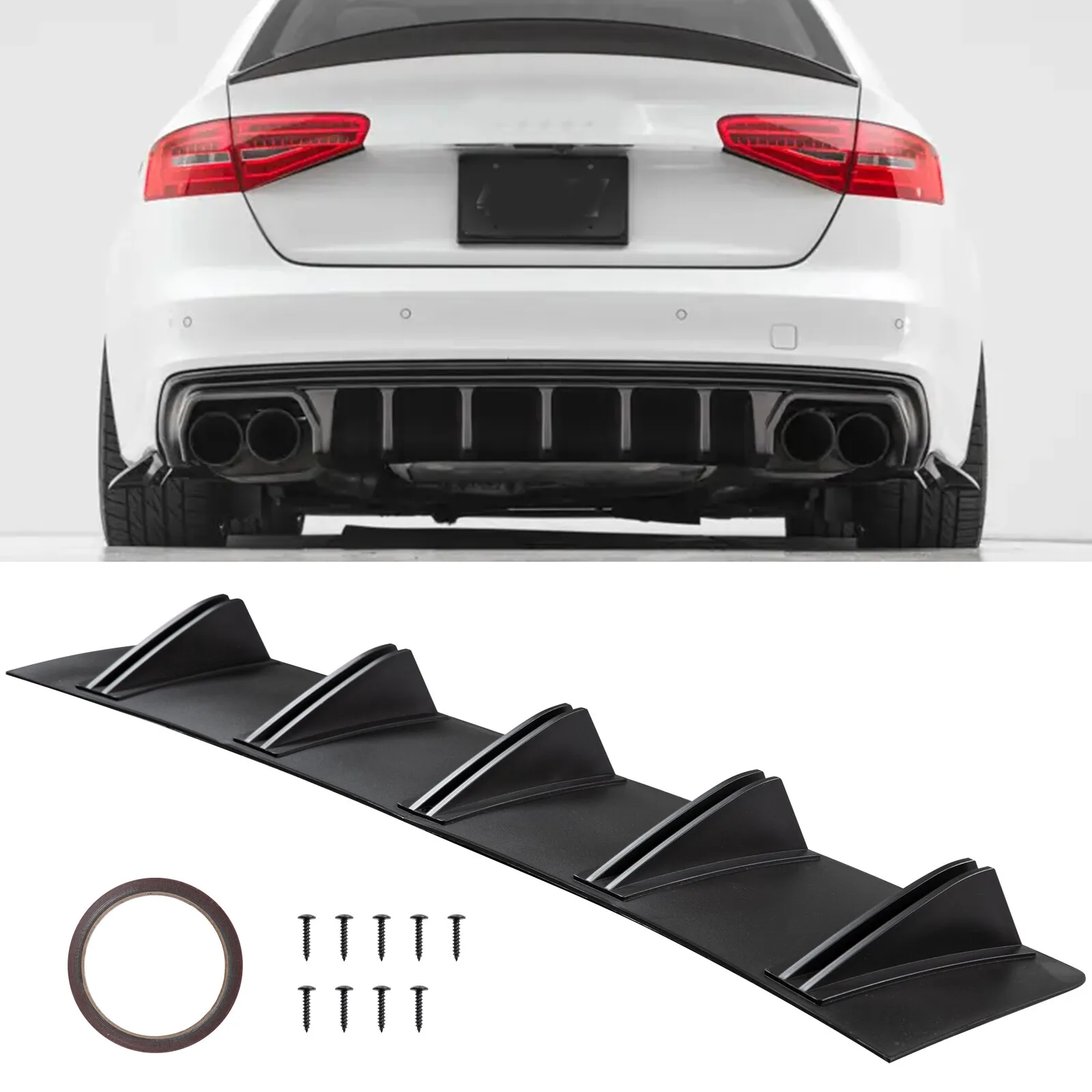 

For Audi A3 A4 A5 A6 A7 A8 Matte Rear Bumper Diffuser Splitter Spoiler 10 Fins