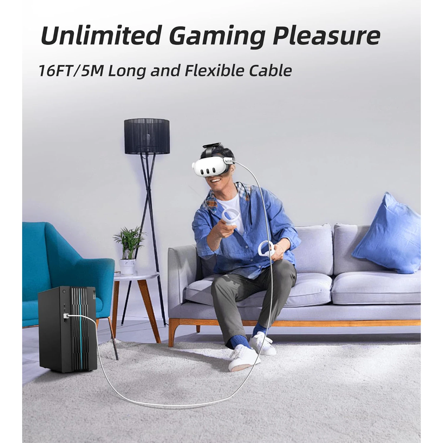 كابل وصلة TRANSNOVO VR بطول 16 قدم متوافق مع ملحقات Meta Quest 3/3S لـ Quest 2/3/3S/Quest Pro/Pico 4