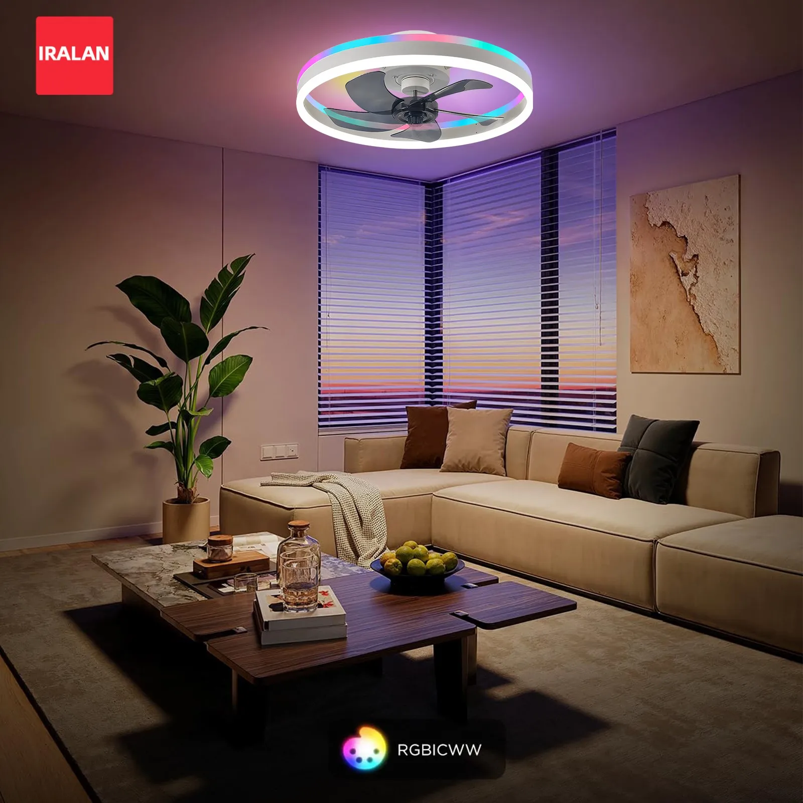 Minimalistischer Deckenventilator mit Licht, moderner, intelligenter, zeitgesteuerter und leiser elektrischer Ventilator, Heimbeleuchtung, RGB-LED-Licht, Schlafzimmerlampe