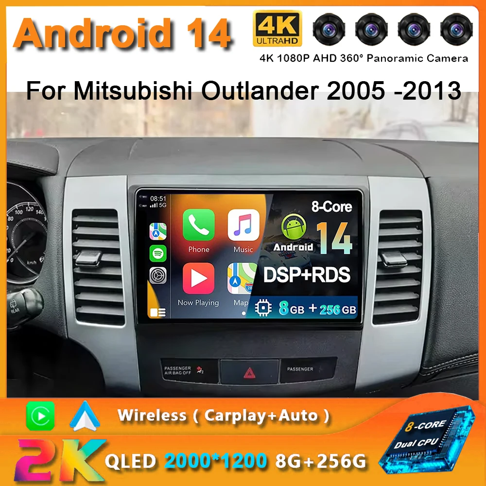 Android 14 For Mitsubishi Outlander XL 2 2005 - 2011 For Citroen C-Crosser Car Radio Navigation Multimedia Player GPS WiFi+4G BT