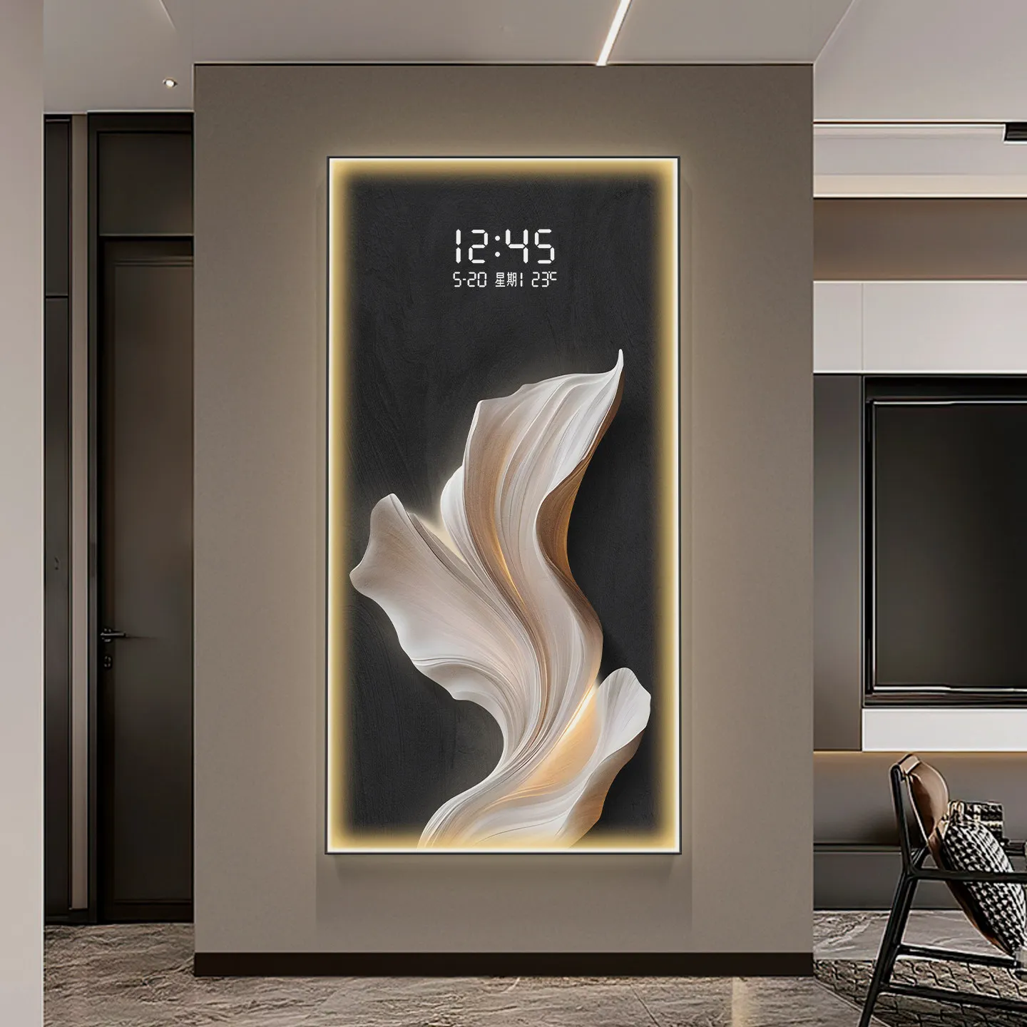 Modern Entrance Door Decoration Painting Simple Abstract Corridor Hanging Painting Wall Lamp Painting Led Lights With Clock