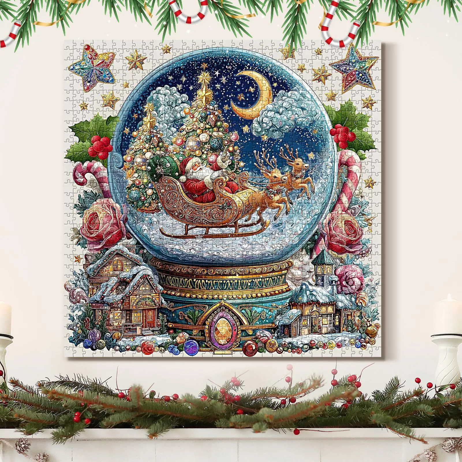 Kerst Sneeuwbol Puzzel Kerst Winter Scène Uitdagende Puzzels Kleurrijke Vakantie Familiebijeenkomst Activiteiten voor het leven