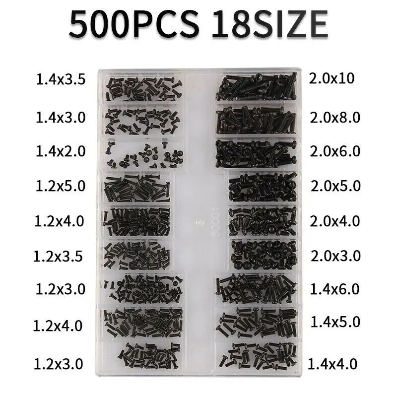 18種類のネジナット,500個,ドライバー,ラップトップ,コンピューターの組み立て修理ネジ,修理クリップセット,ガラス仕上げ用