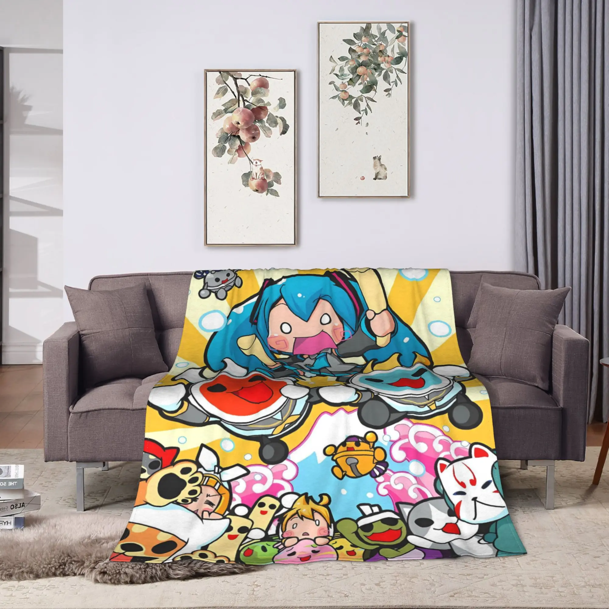 Taiko no Tatsujin Blankets  Warm Soft Print Plush Throw Blanket For Couch Chair Travel Office Flannel Bedspread Bed Cover