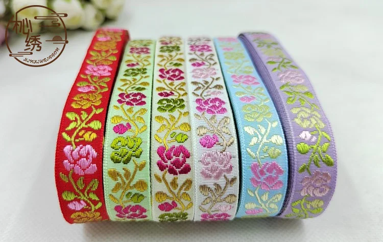 5yards Shiny Glitter Flower National Embroidered Jacquard Ribbon Handmade DIY Hairpin Ornaments