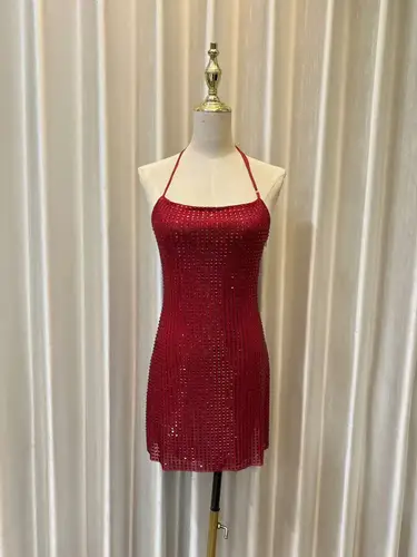 Imagen 2 del producto Vestidos de lujo de tul con lentejuelas para mujer, minivestido corto Sexy con cuello Halter y espalda descubierta para fiesta de graduación y noche, ropa para fiesta y discoteca