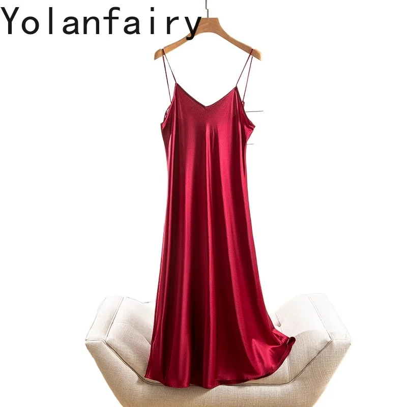 

YOLANFAIRY 93% шелковое платье с бретелькой на шее, женское шелковое атласное платье средней длины, летние платья, женское винно-красное платье на бретельках