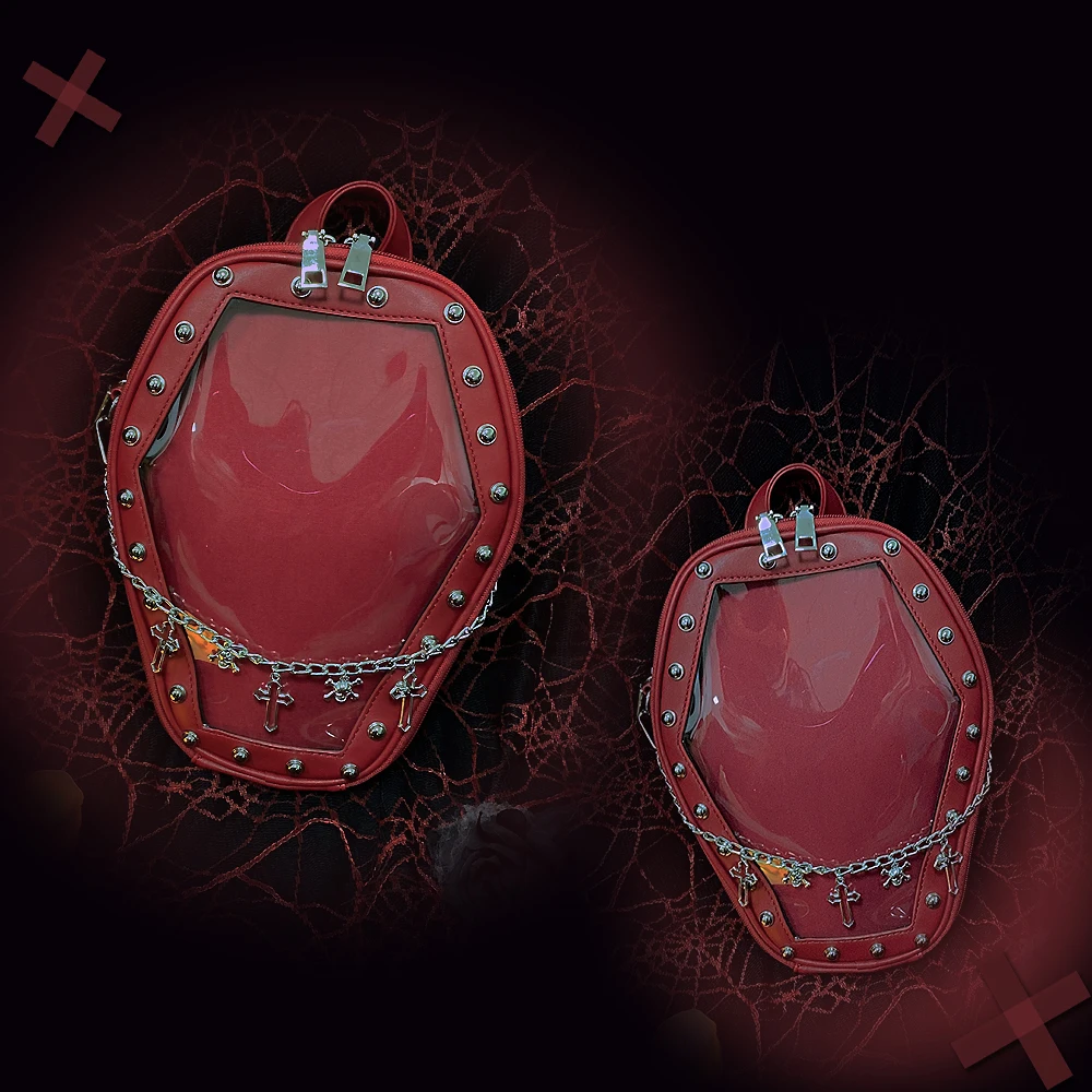Gothic Punk Sargform Ita Tasche Damen Klare Rucksäcke Dark Lolita Handtasche und Umhängetasche Mädchen Cosplay Designer 2-Einsatz – Detail 19