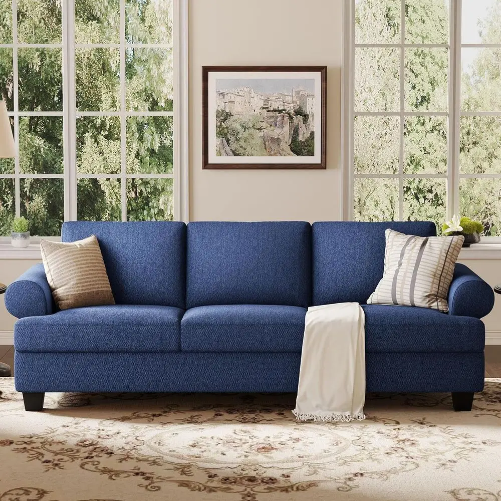 

Диван Lawson 91 с глубоким сиденьем, увеличенный трехместный диван, идеально подходит для гостиной, зоны отдыха, темно-синий